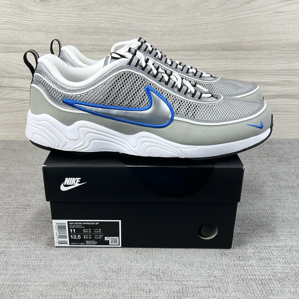 Men's 11 - Nike Air Zoom Spiridon OG Metallic Silver Signal Blue HF9117-003
